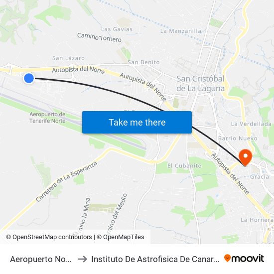 Aeropuerto Norte to Instituto De Astrofisica De Canarias map