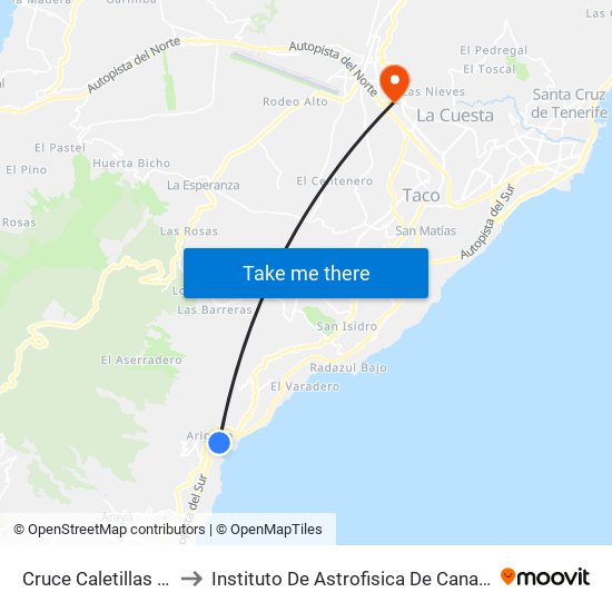 Cruce Caletillas (T) to Instituto De Astrofisica De Canarias map
