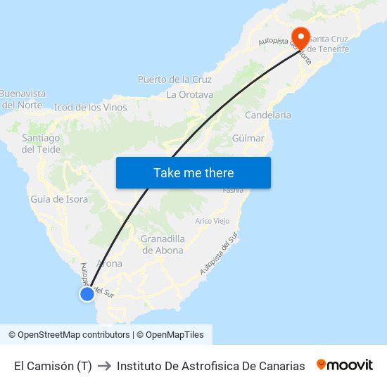 El Camisón (T) to Instituto De Astrofisica De Canarias map