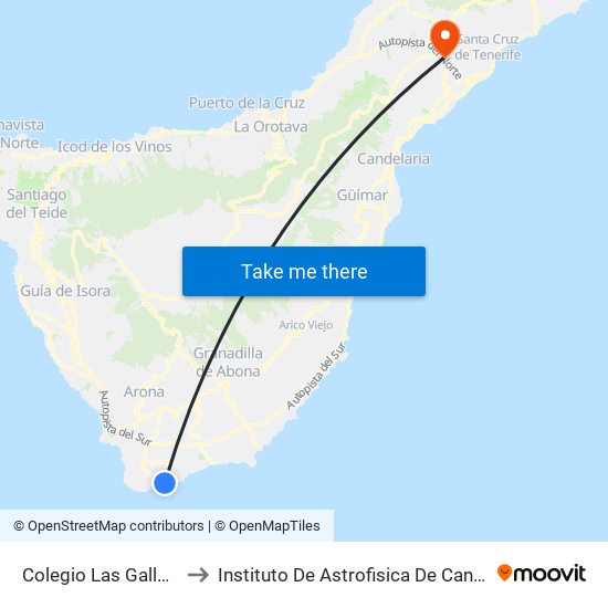 Colegio Las Galletas to Instituto De Astrofisica De Canarias map