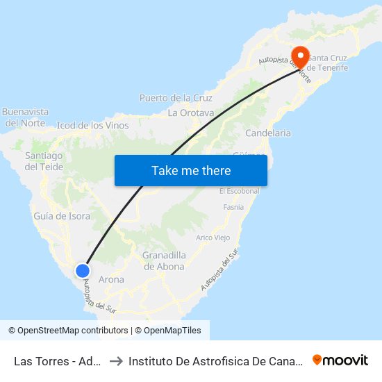 Las Torres - Adeje to Instituto De Astrofisica De Canarias map