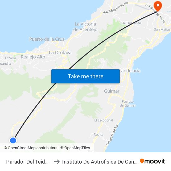 Parador Del Teide  (T) to Instituto De Astrofisica De Canarias map