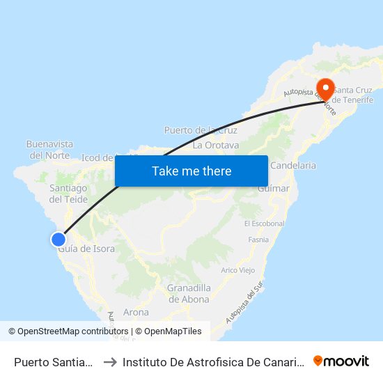 Puerto Santiago to Instituto De Astrofisica De Canarias map