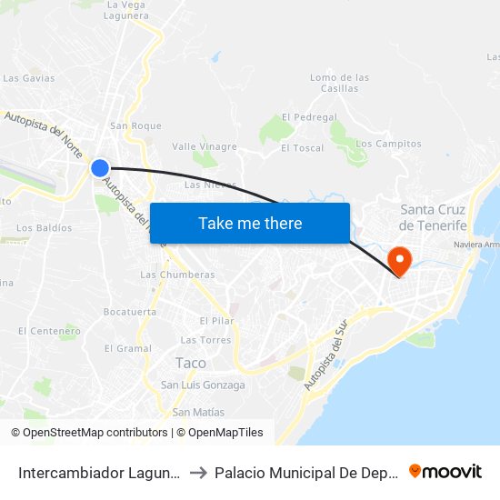 Intercambiador Laguna (T) to Palacio Municipal De Deportes map