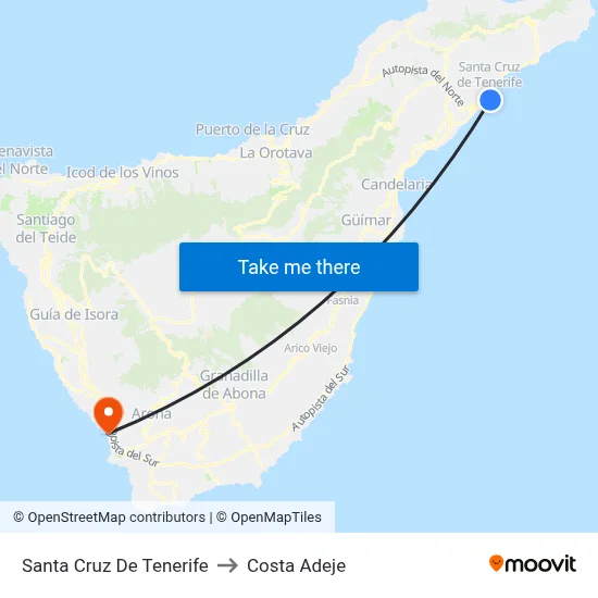Santa Cruz De Tenerife to Costa Adeje map