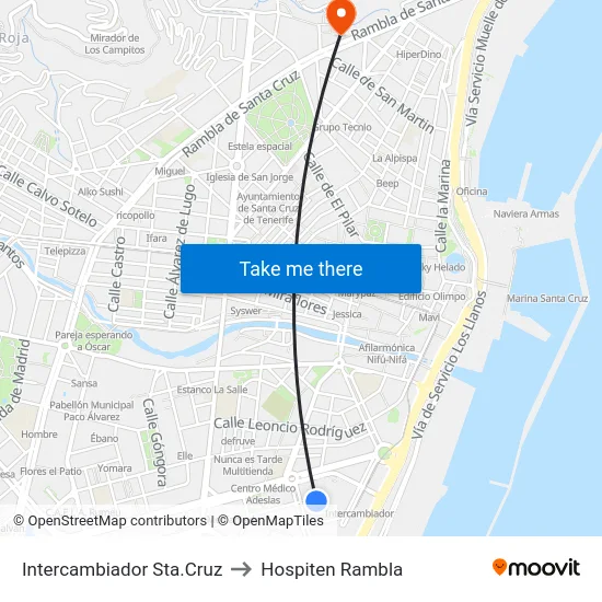 Intercambiador Sta.Cruz to Hospiten Rambla map