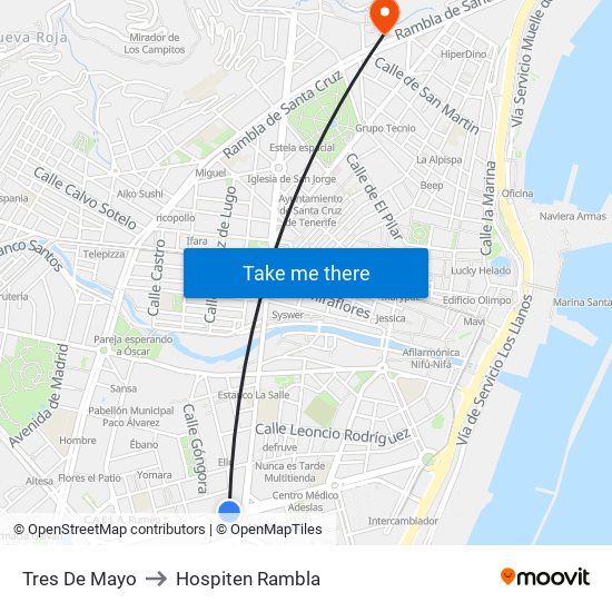 Tres De Mayo to Hospiten Rambla map