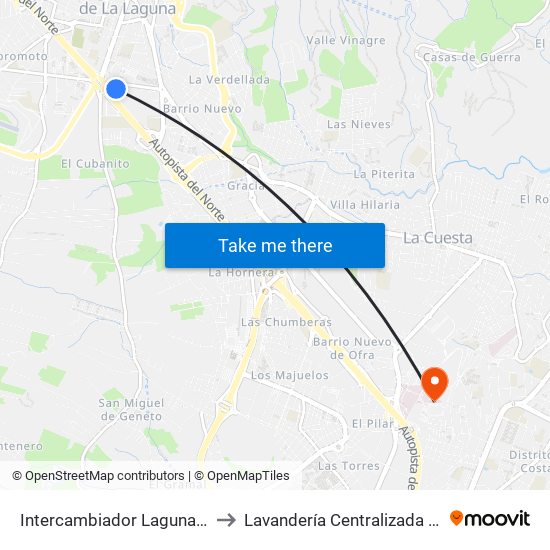 Intercambiador Laguna (T) to Lavandería Centralizada Scs map