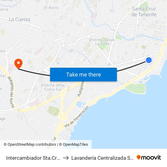 Intercambiador Sta.Cruz to Lavandería Centralizada Scs map