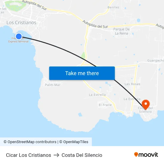 Cicar Los Cristianos to Costa Del Silencio map