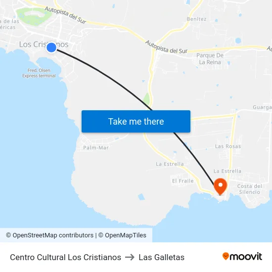 Centro Cultural Los Cristianos to Las Galletas map