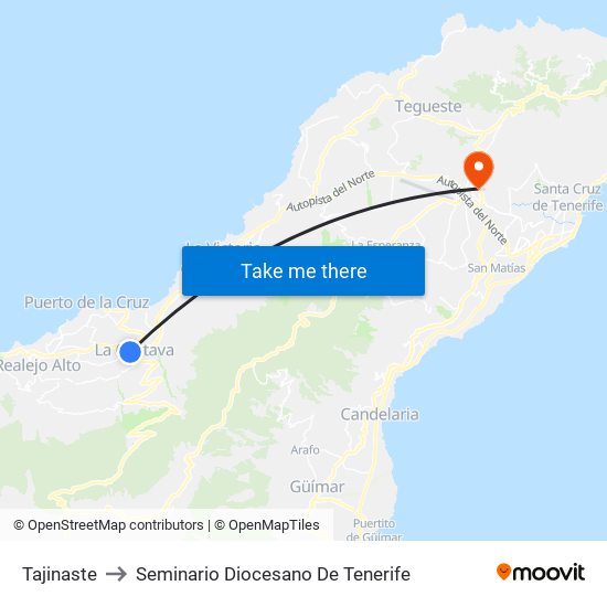 Tajinaste to Seminario Diocesano De Tenerife map