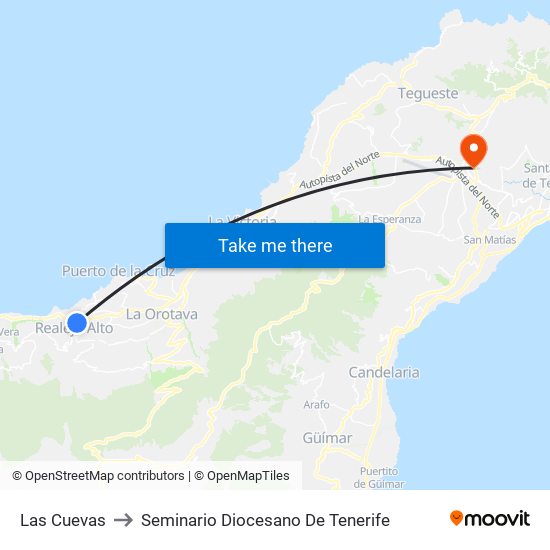 Las Cuevas to Seminario Diocesano De Tenerife map