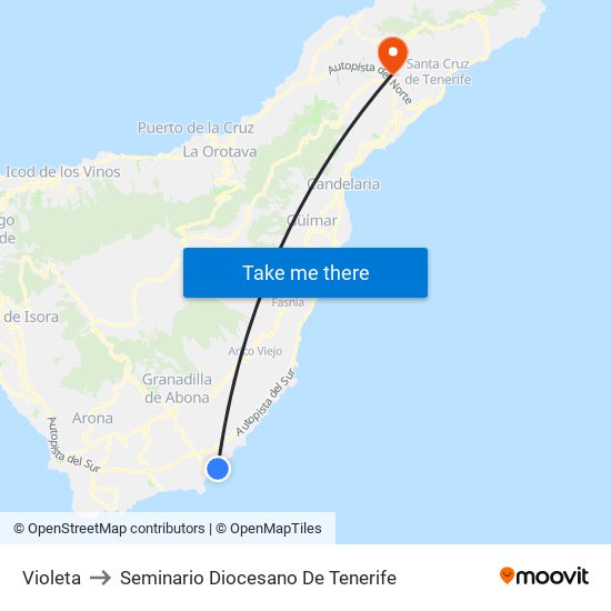 Violeta to Seminario Diocesano De Tenerife map