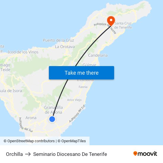 Orchilla to Seminario Diocesano De Tenerife map