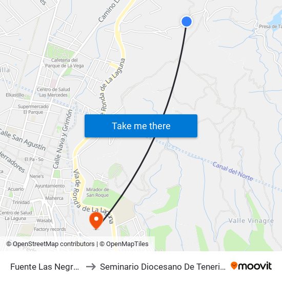 Fuente Las Negras to Seminario Diocesano De Tenerife map