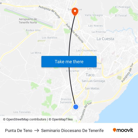 Punta De Teno to Seminario Diocesano De Tenerife map