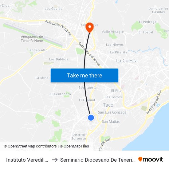 Instituto Veredillas to Seminario Diocesano De Tenerife map