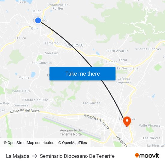 La Majada to Seminario Diocesano De Tenerife map