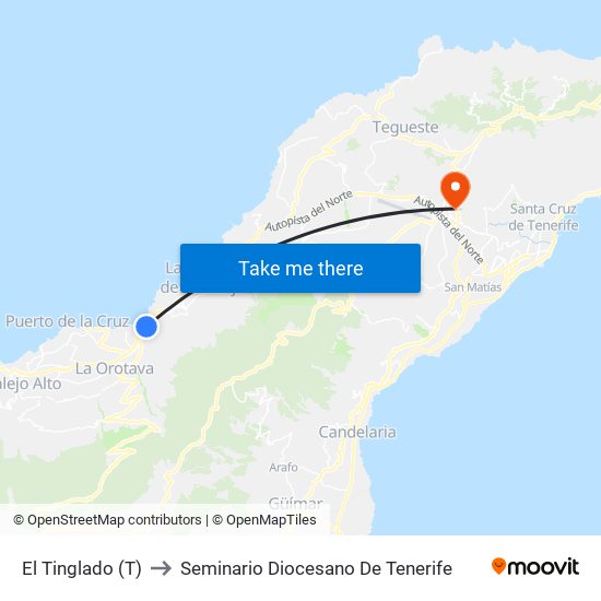El Tinglado (T) to Seminario Diocesano De Tenerife map