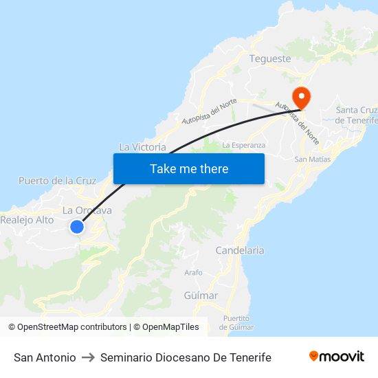 San Antonio to Seminario Diocesano De Tenerife map