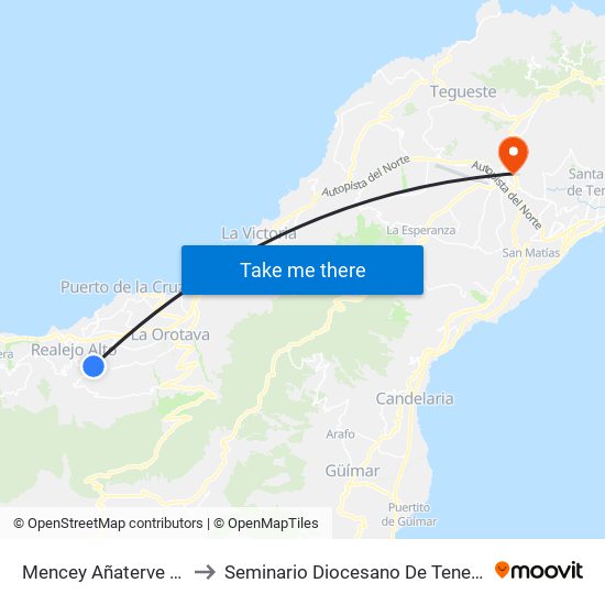 Mencey Añaterve (T) to Seminario Diocesano De Tenerife map