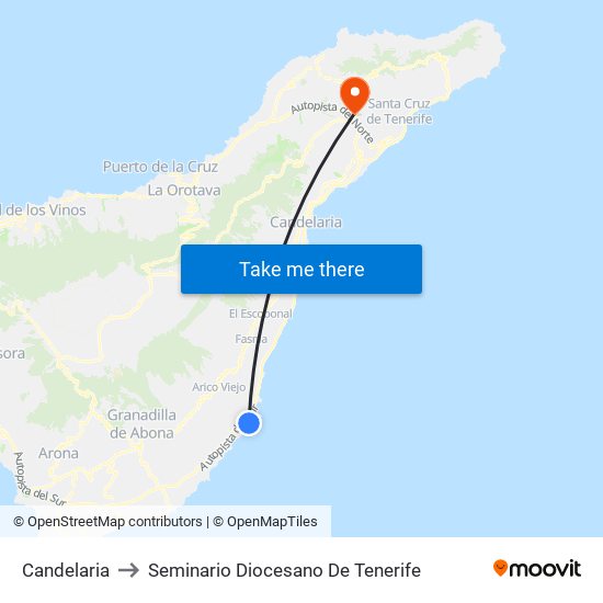Candelaria to Seminario Diocesano De Tenerife map