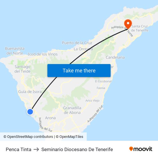 Penca Tinta to Seminario Diocesano De Tenerife map