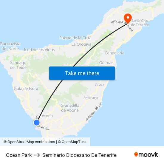 Ocean Park to Seminario Diocesano De Tenerife map