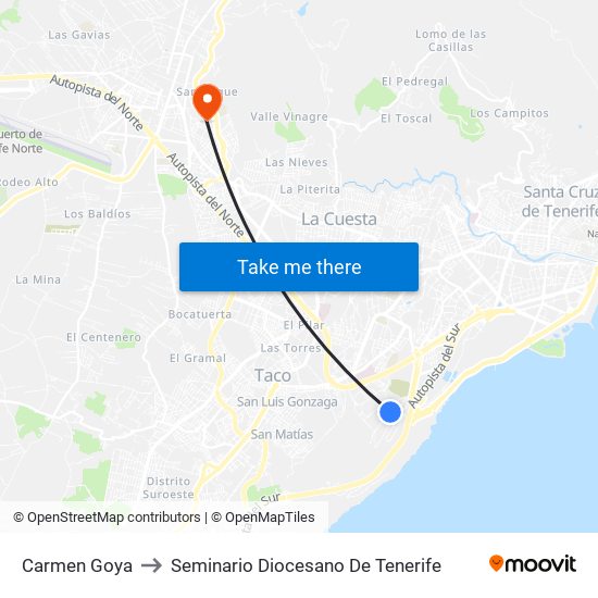 Carmen Goya to Seminario Diocesano De Tenerife map