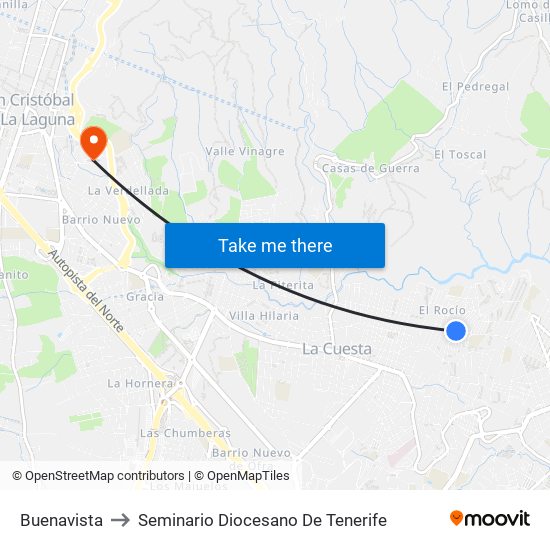 Buenavista to Seminario Diocesano De Tenerife map