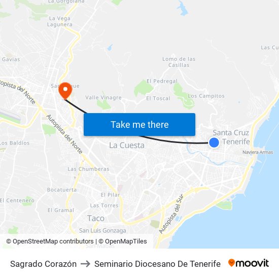 Sagrado Corazón to Seminario Diocesano De Tenerife map