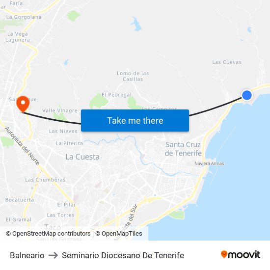Balneario to Seminario Diocesano De Tenerife map