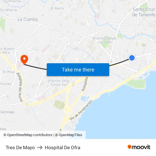 Tres De Mayo to Hospital De Ofra map