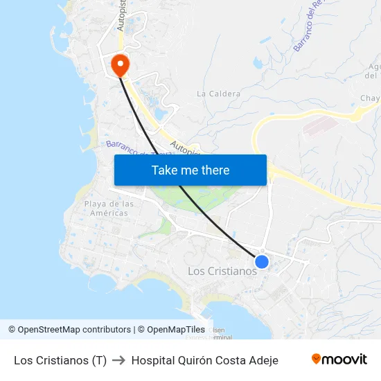 Los Cristianos  (T) to Hospital Quirón Costa Adeje map