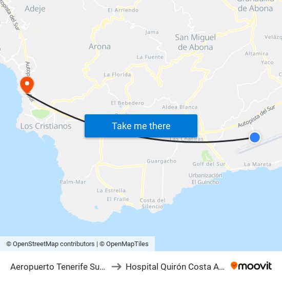 Aeropuerto Tenerife Sur (T) to Hospital Quirón Costa Adeje map