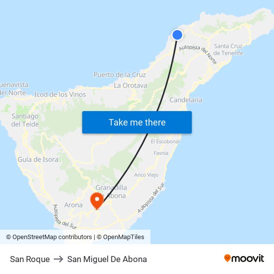 San Roque to San Miguel De Abona map