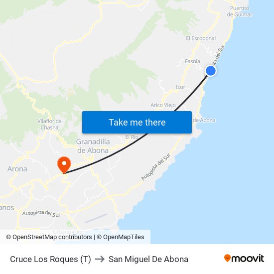 Cruce Los Roques (T) to San Miguel De Abona map