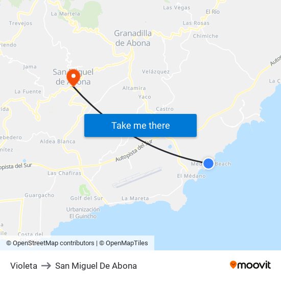 Violeta to San Miguel De Abona map