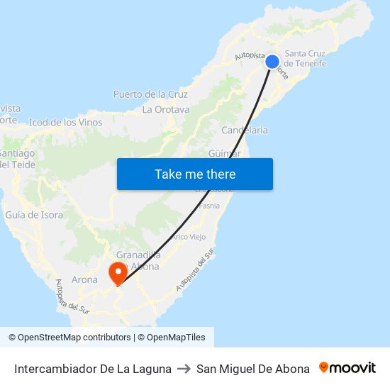 Intercambiador De La Laguna to San Miguel De Abona map