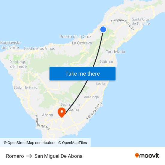 Romero to San Miguel De Abona map