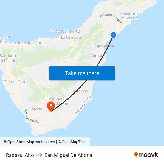 Radazul Alto to San Miguel De Abona map