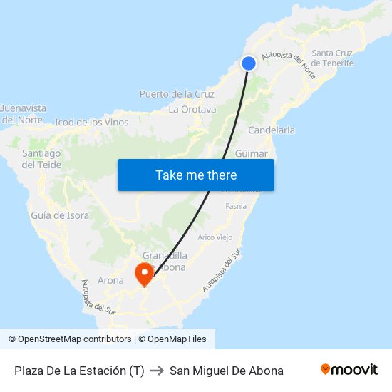 Plaza De La Estación (T) to San Miguel De Abona map