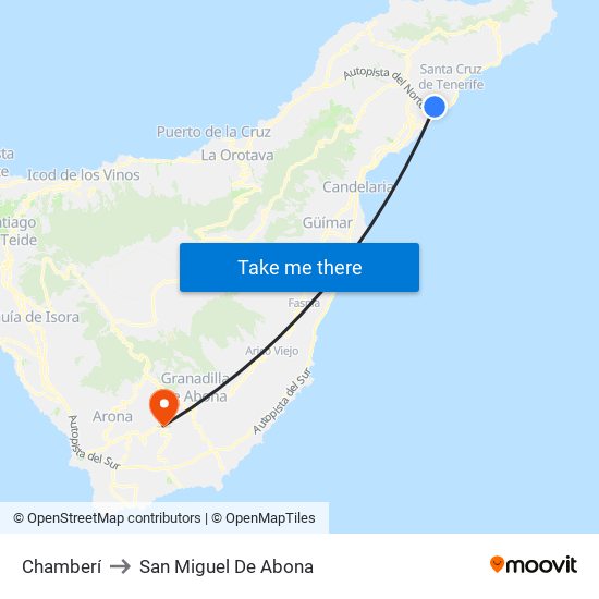 Chamberí to San Miguel De Abona map