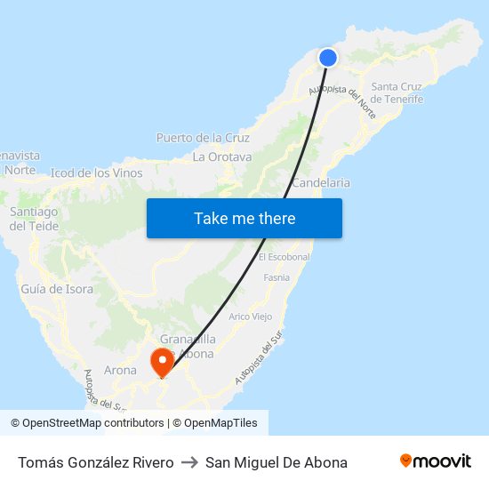 Tomás González Rivero to San Miguel De Abona map