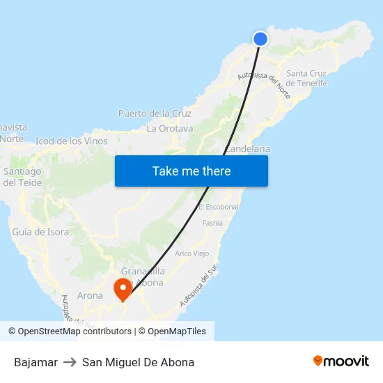 Bajamar to San Miguel De Abona map