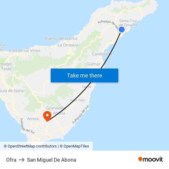 Ofra to San Miguel De Abona map