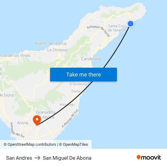 San Andres to San Miguel De Abona map