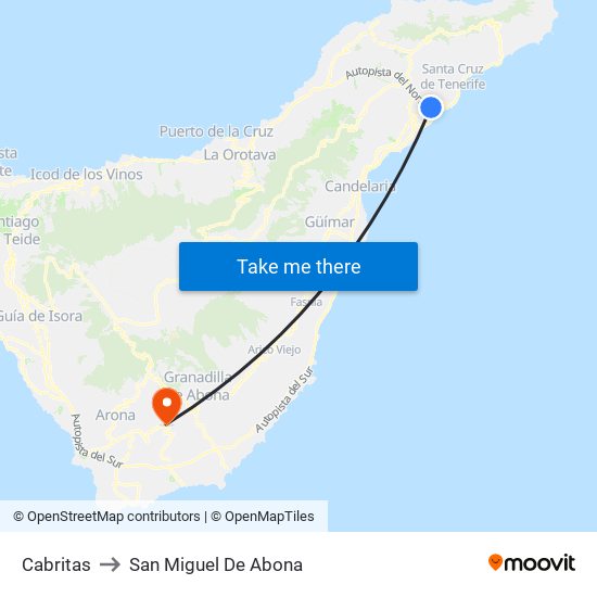 Cabritas to San Miguel De Abona map