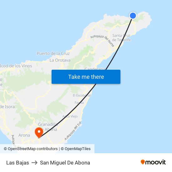 Las Bajas to San Miguel De Abona map